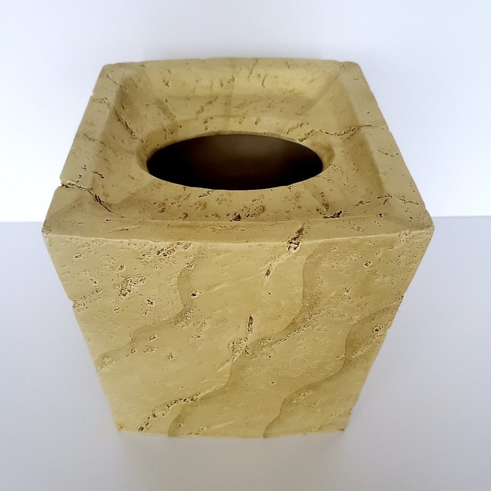 Travertine Tall Tissue Box Cover 'Quarry' Square Hand Painted MCM Modern Country